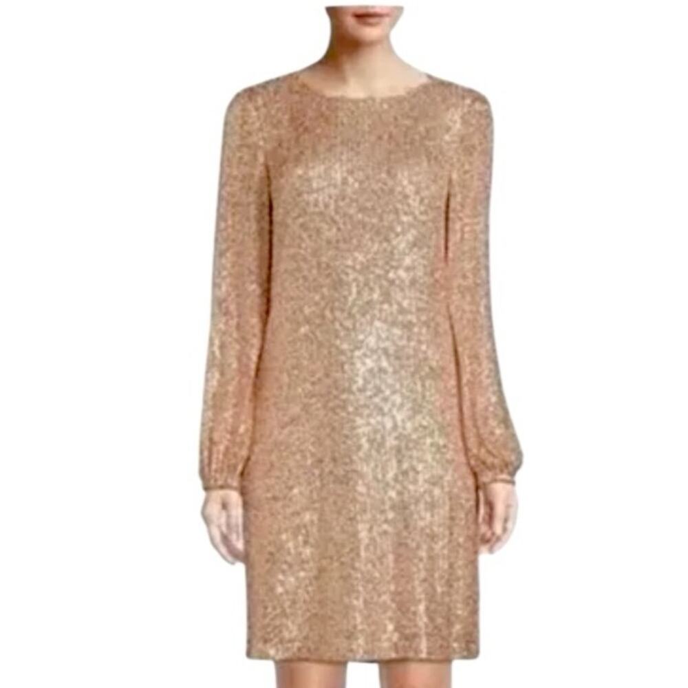 Preston & York New A-line Party Dress Gold Sequin Long Sleeves Women’s Size 18